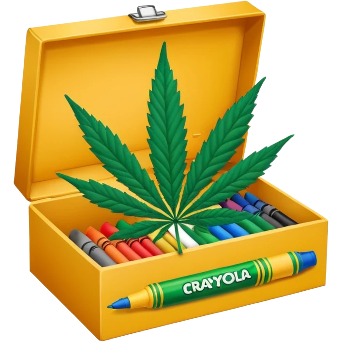 a box of crayola permanent markers with cannabis leaf emoji