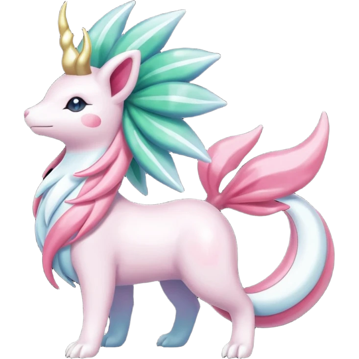Celestial Magical sparkly shiny glittery Shaymin-Suicune-Milotic-Amaura-Pokémon-Fakémon-fusion, full body emoji