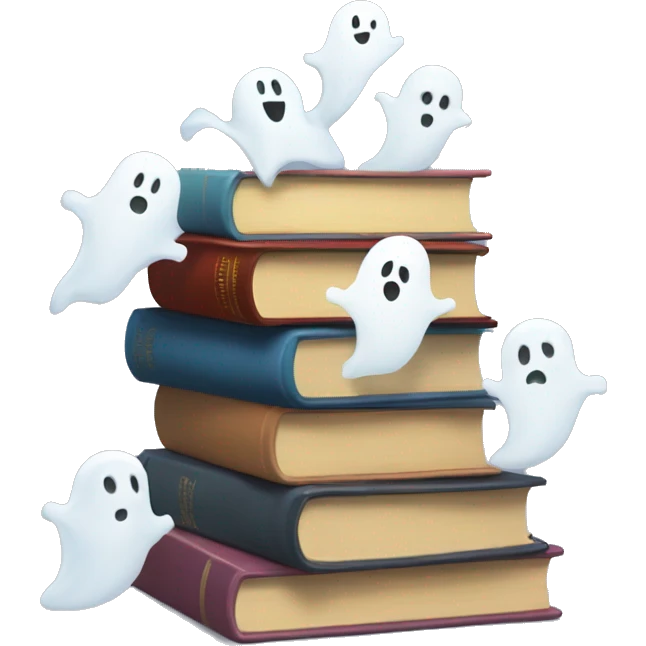 Stack of books with ghosts coming out of the books  emoji
