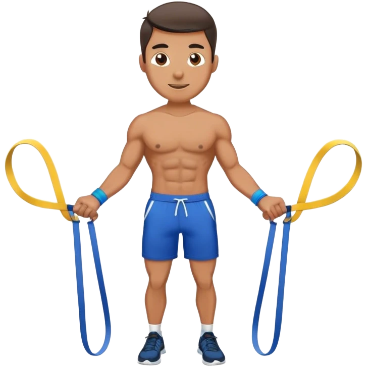 fit man with blue shorts resistance bands exercises emoji