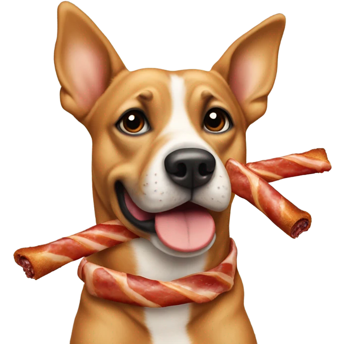 Dog smoking cig and carrying bacon emoji