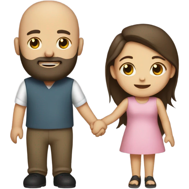 Brunette girl and bald boy with beard holding hands  emoji