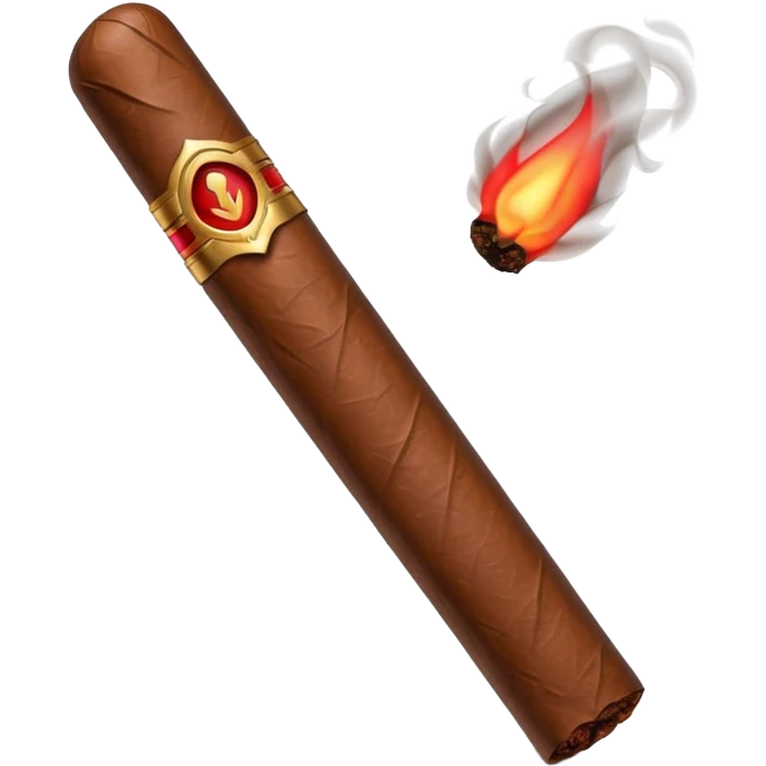 Emoji-style cigar icon, dark brown wrapper, subtle smoke, minimalistic, clean silhouette, metal details emoji