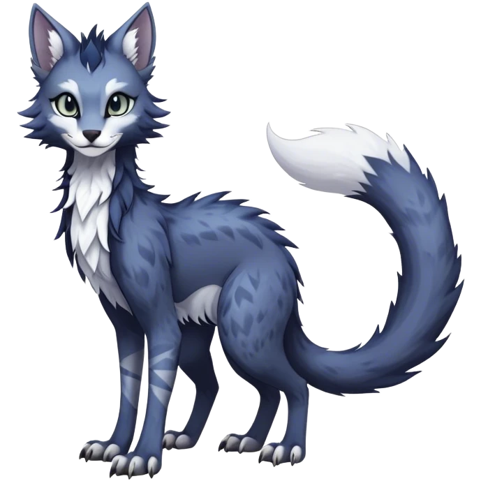 Kawaii dark edgy fantasy ethereal feline-vernid-sergal-fursona animal creature with a tufted tail full body with intricate markings  emoji