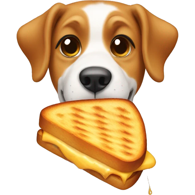 a dog eating a grilled cheese emoji
