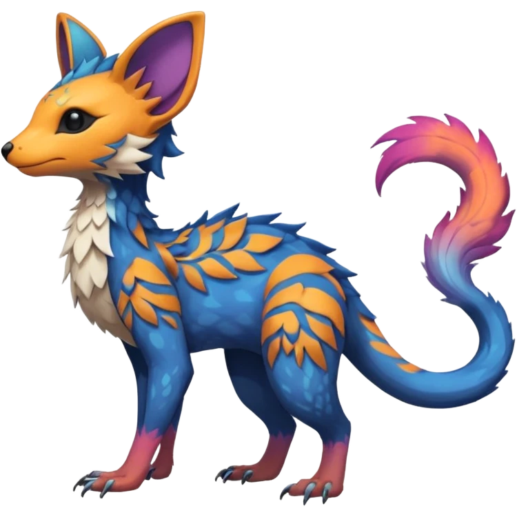 Beautiful pretty cool edgy elegant realistic Feral Rare Fantasy colorful vibrant Vernid-Trico-species-Fakemon-creature by LiLaiRa, random markings, tufted tail, tufted ears, full body emoji