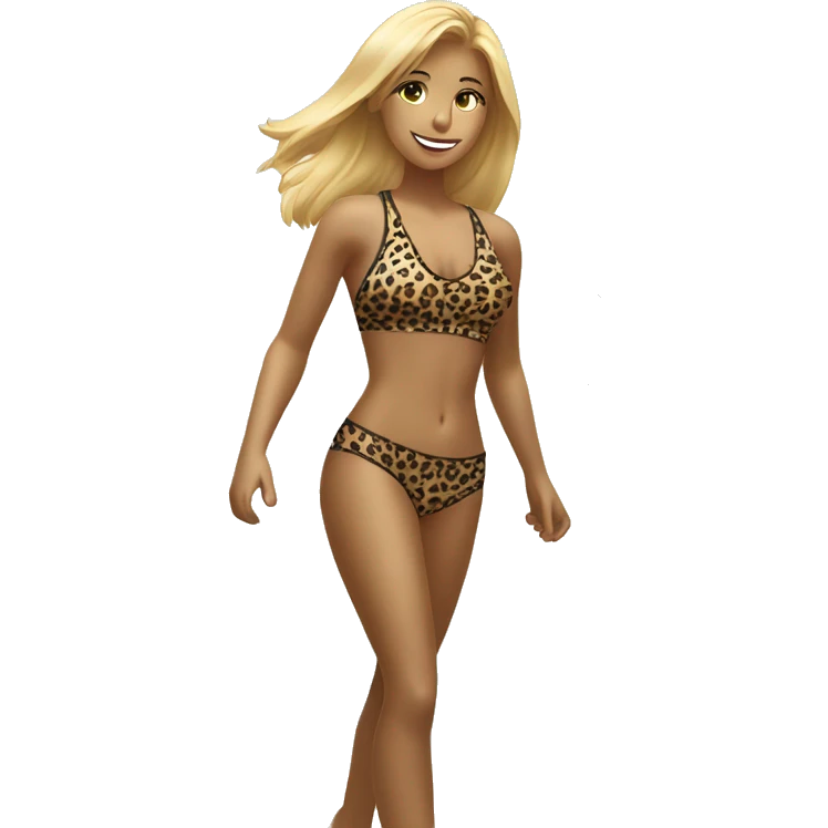 A BLONE GIRL PLAYING VOLLEYBALL IN THE BEACH WITH A LEOPARD BIKINI emoji