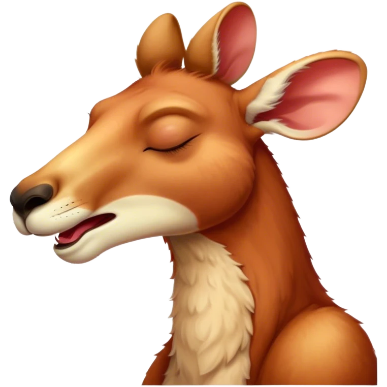Cinematic Cute Yawning Adult Red Kangaroo Portrait Emoji, Head tilted slightly with a dramatic, wide-open yawn, showcasing a sturdy, reddish form with a distinct camel-shaped head, a relaxed elongated snout, and sleepy, half-closed eyes, Simplified yet irresistibly adorable features, highly detailed, glowing with a soft, cozy outback glow, high shine, relaxed yet expressive, stylized with a dash of whimsical charm, soft glowing outline, capturing the essence of a drowsy yet affectionate kangaroo that appears ready to stretch and yawn its way out of the screen! emoji