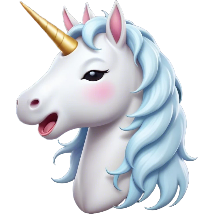 Cinematic Cute Yawning White Unicorn Portrait Emoji, Head tilted slightly with a dramatic, wide-open yawn, showcasing a softly elegant form with a gently cascading mane, a subtly glowing horn and sleepy, half-closed eyes, Simplified yet irresistibly adorable features, highly detailed, glowing with a soft, cozy magical glow, high shine, relaxed yet expressive, stylized with a dash of whimsical enchantment, soft glowing outline, capturing the essence of a drowsy yet affectionate white unicorn that appears ready to stretch and yawn its way out of the screen! emoji