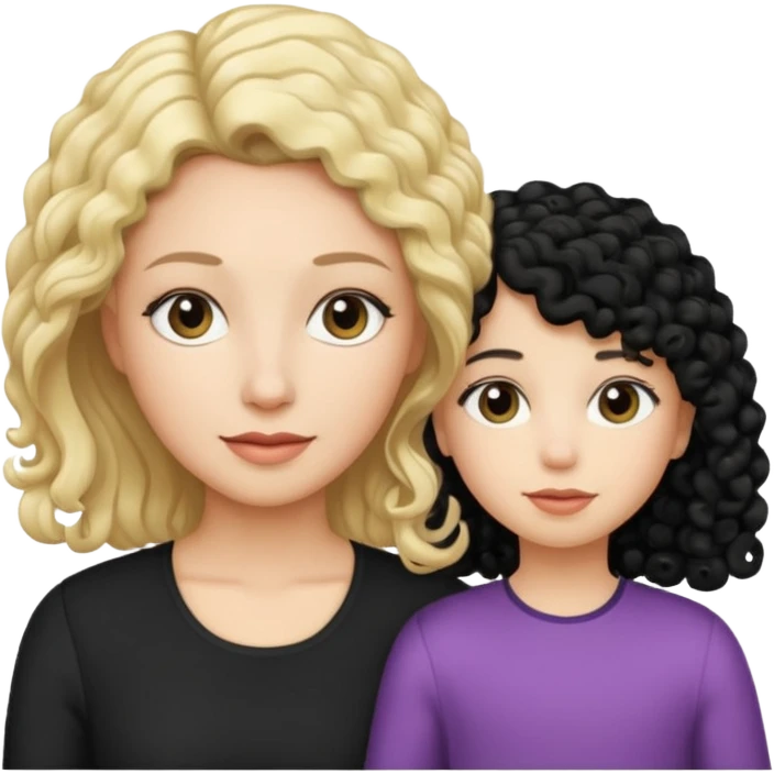 no make the mother have straight blond hair and daughter black culry haikr emoji