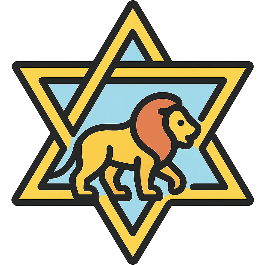 Star of David with a lion inside, lineal color icon with black outlines emoji