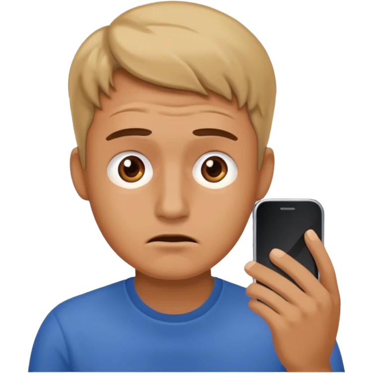 man stressed while watching mobile emoji
