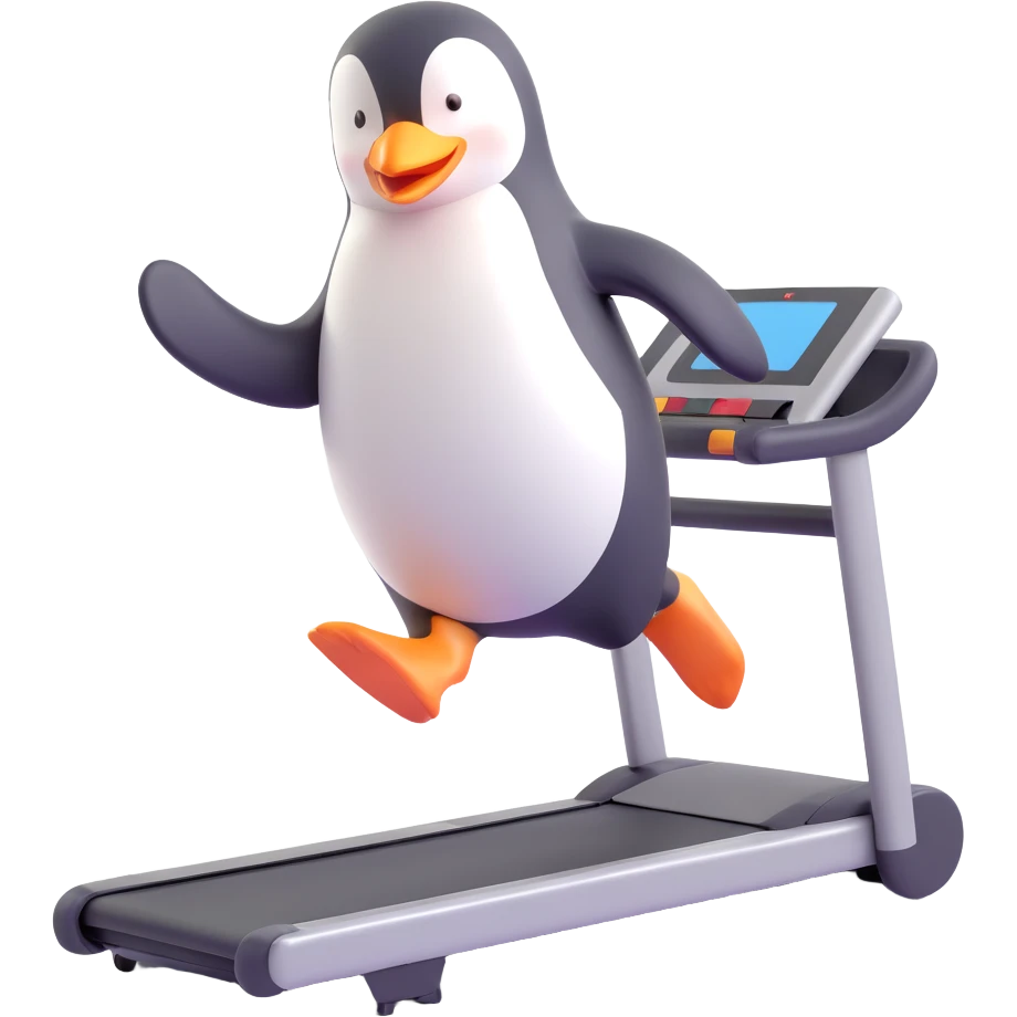 A penguin running on the treadmill emoji
