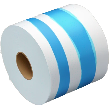 toiletpaper roll with a blue stripe on the top and one on the bottom the middle part is white and in the middle is a blue star emoji