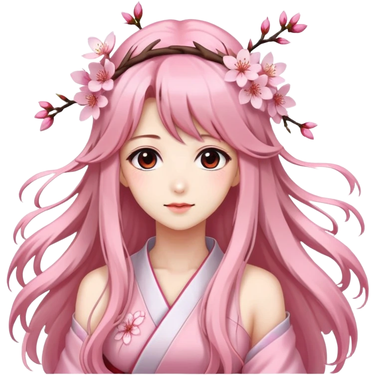 A Gorgeous Beautiful Anime Lady with a Sakura Cherry Blossom Headdress and Pretty Hair  emoji