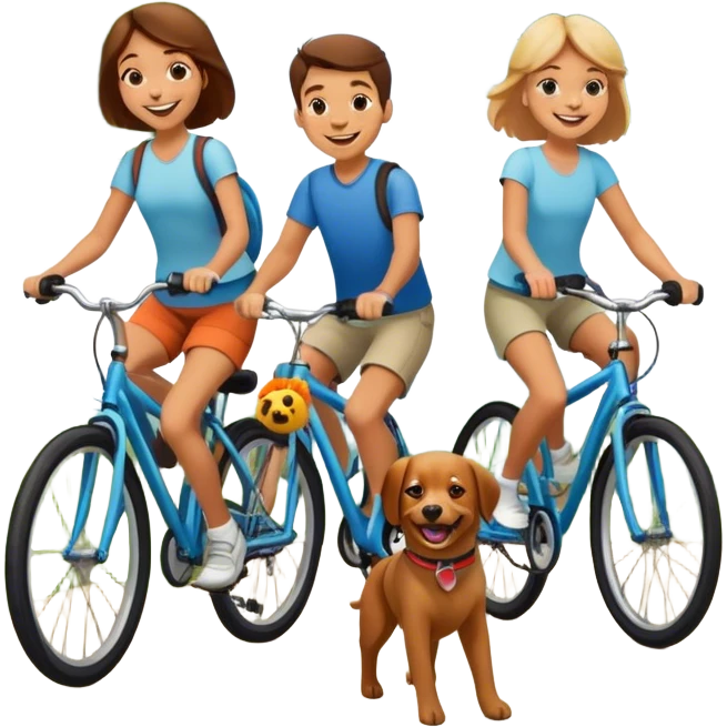 Family on bikes with dog emoji