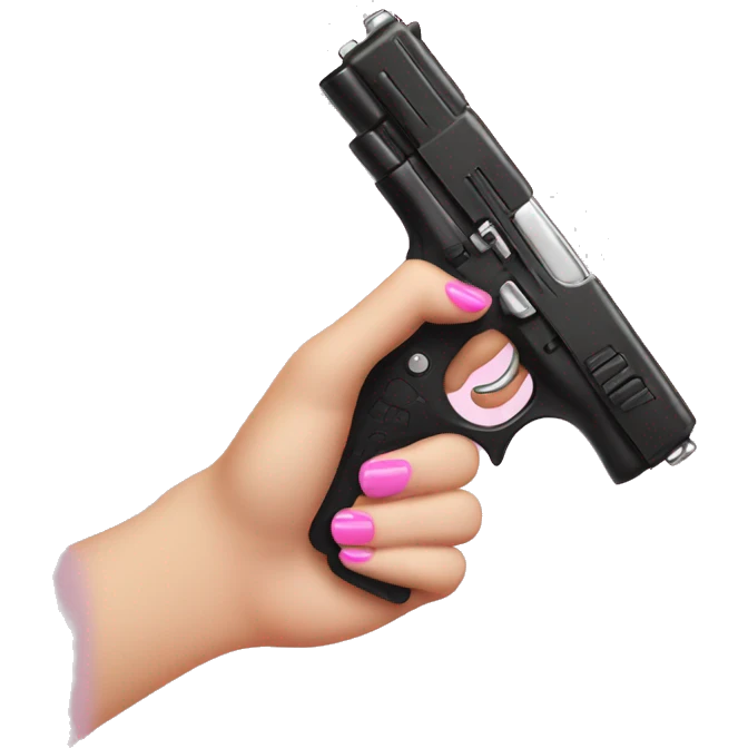 White girl hand with black nails holding a pink gun emoji