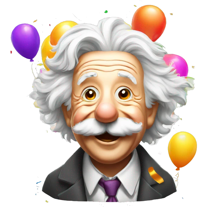 happy albert einstein with colourful confetti and party balloons emoji