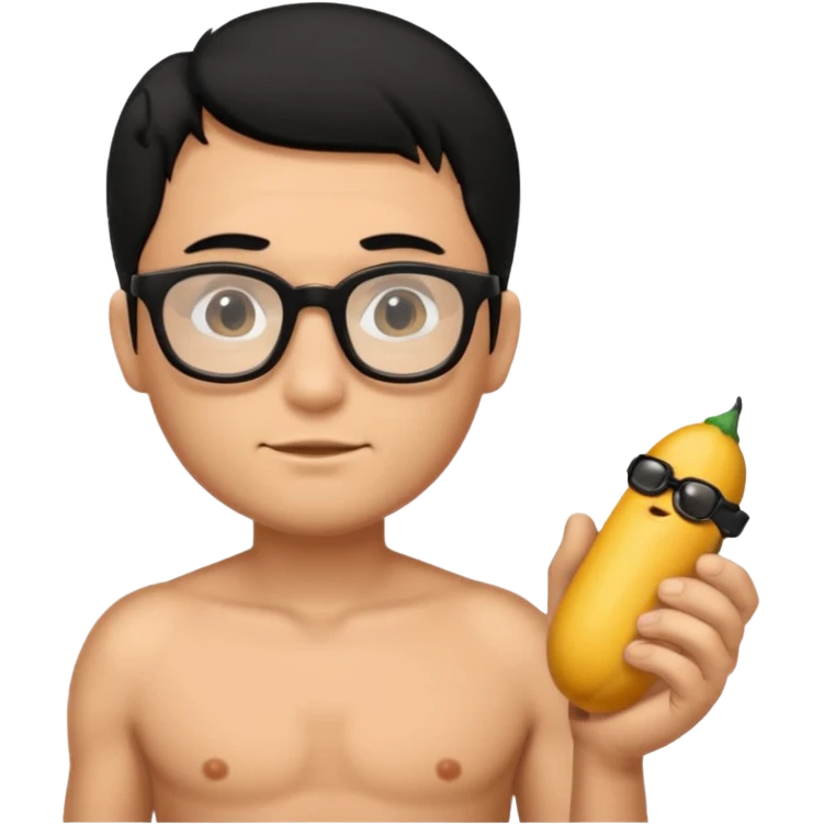 fat naked tan man with small penis with black hair and black glasses emoji