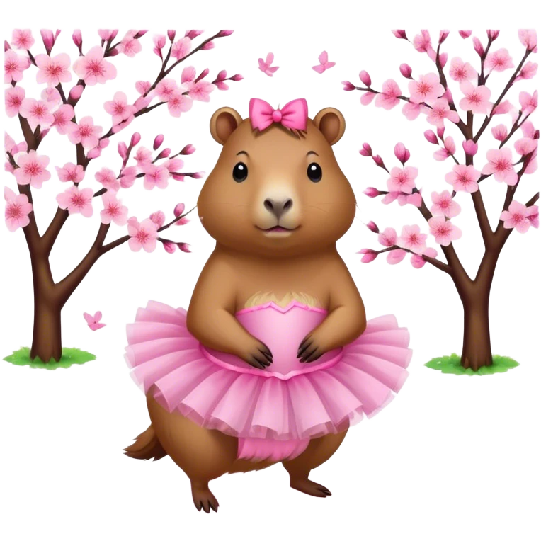 Cherry blossom-capybara wearing a pink tutu emoji