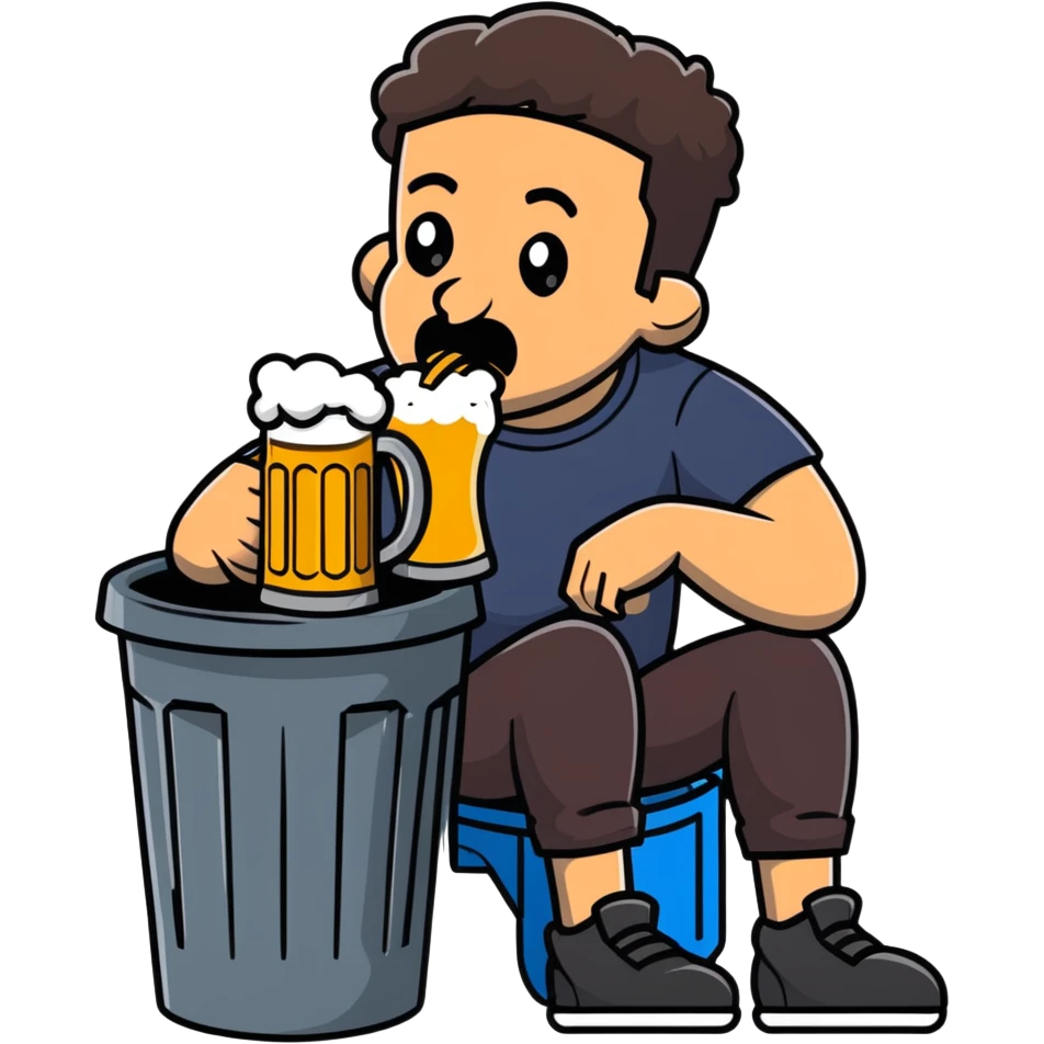 Armenian man drinking beer while sitting in a trash can emoji