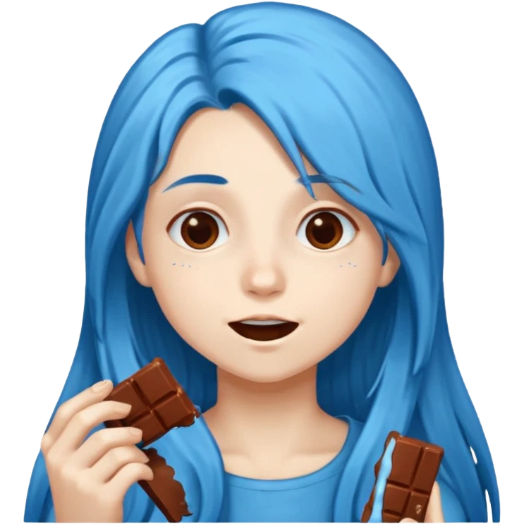 Long Blue haired person eating chocolate emoji