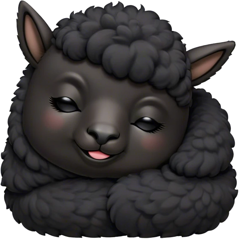 Meme-Worthy Cute Sleeping Black Alpaca Portrait Emoji, Head resting peacefully with a contented smile, showcasing a delightfully sturdy build and a luxuriously soft jet-black fleece, eyes shut in a serene nap, Simplified yet hilariously adorable features, highly detailed, glowing with a soft, drowsy light, high shine, relaxed and utterly lovable, stylized with an air of playful laziness, bright and heartwarming, soft glowing outline, capturing the essence of a comically sleepy alpaca, so meme-worthy it feels like it could instantly become the next viral sensation of adorable slumber! emoji