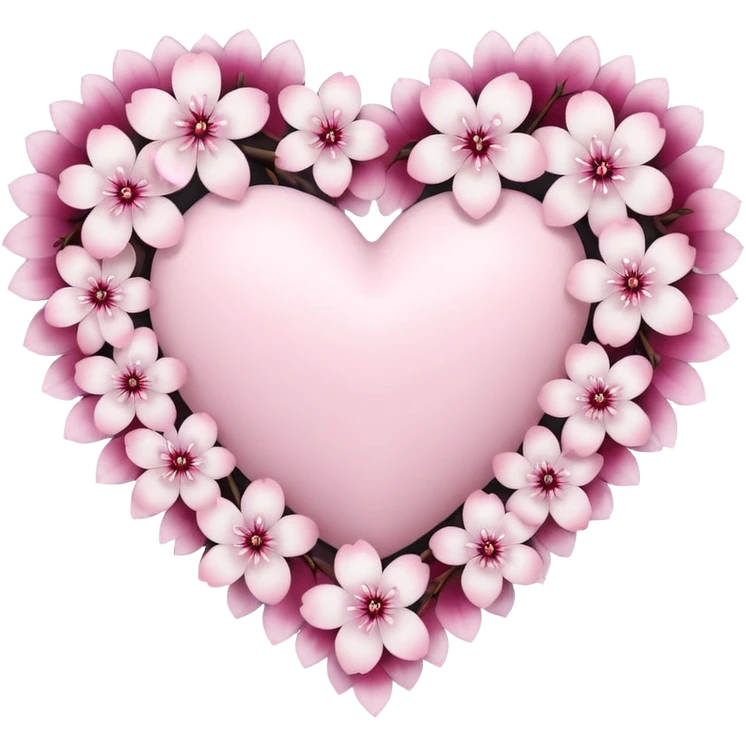 goth sakura heart, heart made of white sakura petals with pink accents, remove background emoji