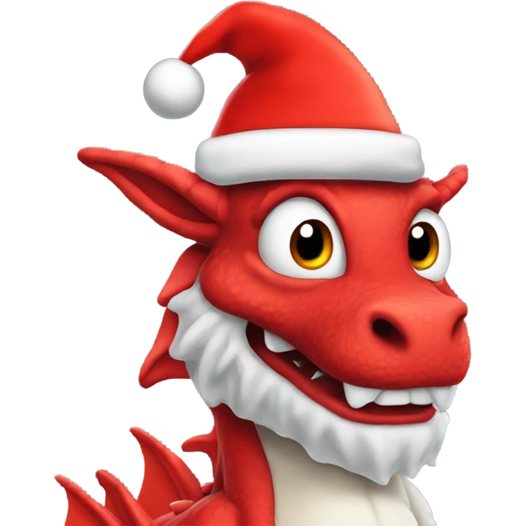 Red Welsh dragon in a Santa hat emoji