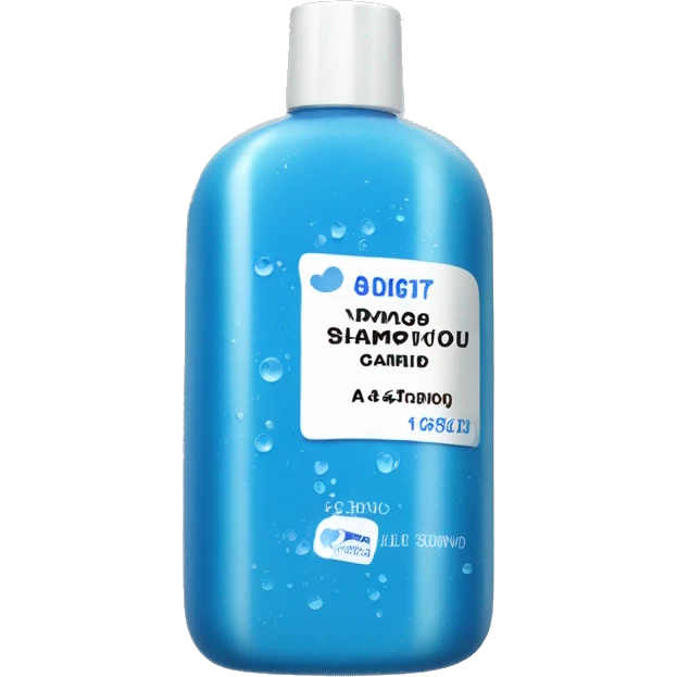 Blue Shampoo with a label that says Dandruff emoji