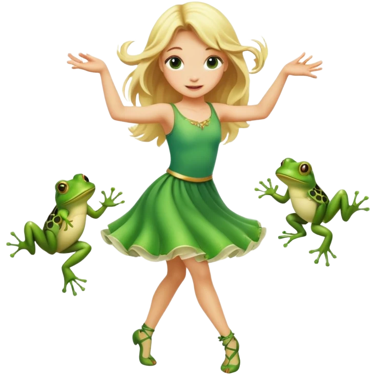 A blonde girl dancing with frogs emoji