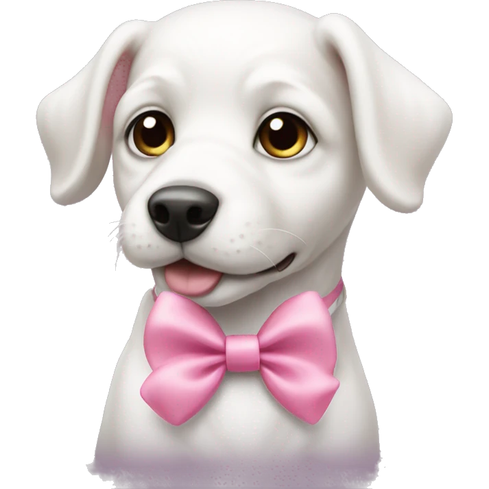 White puppy with pink bow on hesd emoji