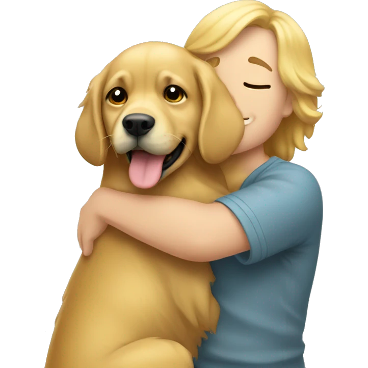Human hugging golden retrever emoji