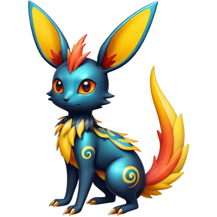Colorful Shiny Exotic Victini-Salandit-Umbreon-Flareon-Fakémon-hybrid-creature (full body)  emoji