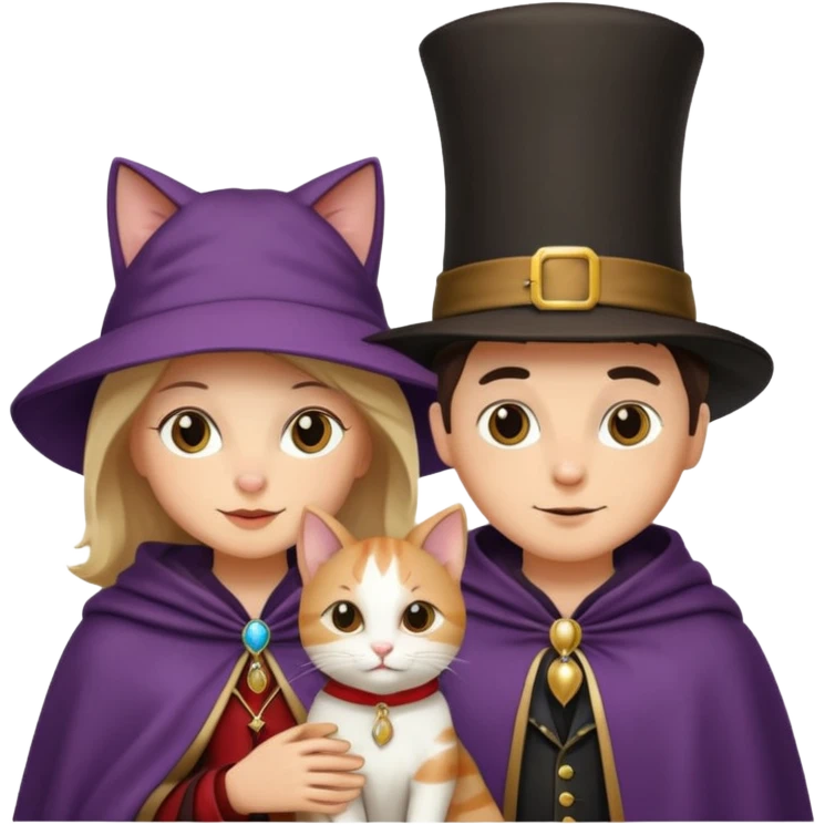 magician couple and their pet cat emoji