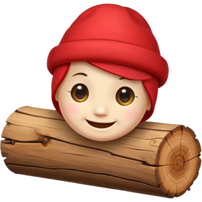 reate a small, clean and expressive emoji in the style of Discord emojis, featuring the Catalan ‘Cagatió’ (Tió de Nadal). The emoji should show a cute wooden log with a friendly smiling face, wearing the traditional red ‘barretina’ hat, with small simple legs emoji