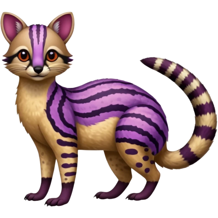 Purple red striped spotted dotted flecked exotic patterned tribal Numbat-Civet-Genet-Caracal-Cheetah-fusion (full body) emoji