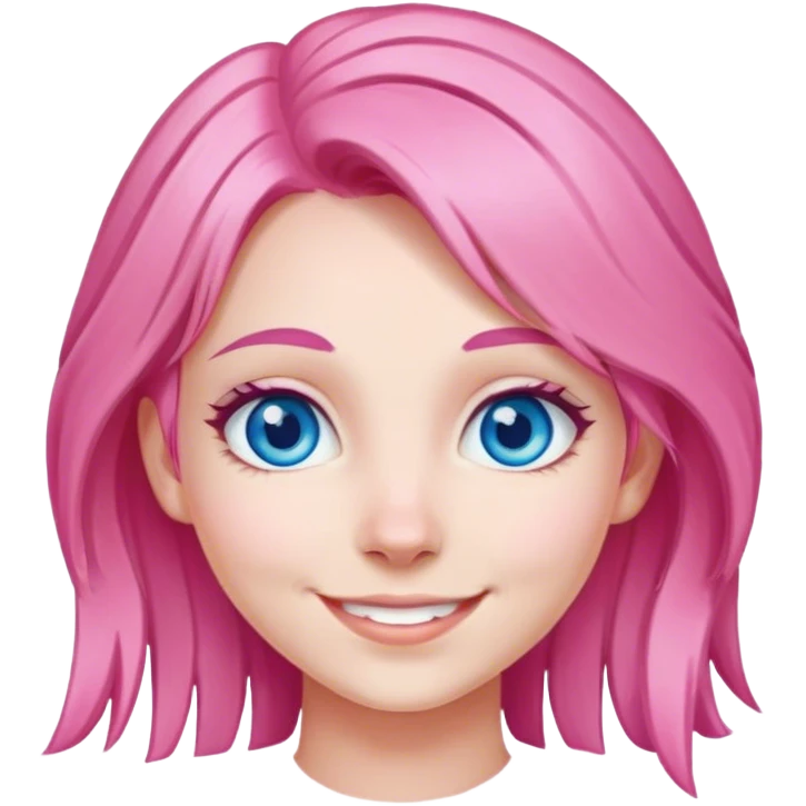 smiling girl with pink hair with blue eyes emoji