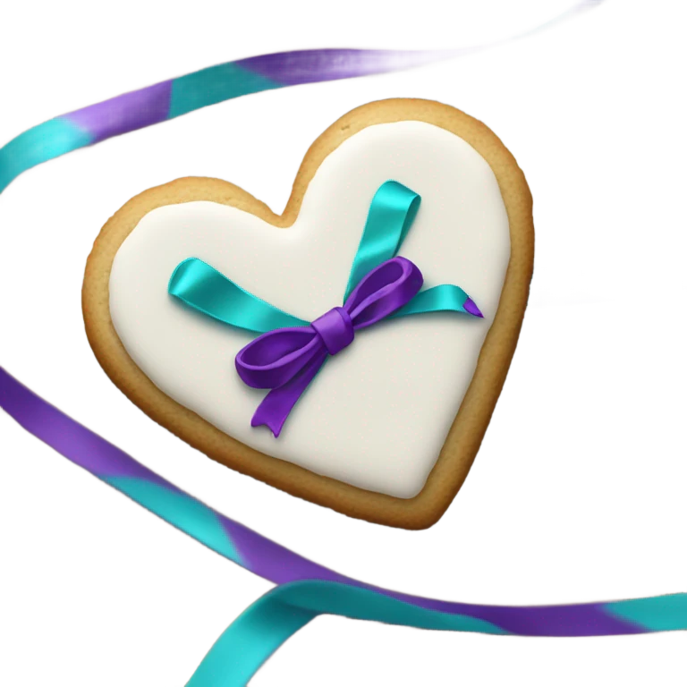 Cookie heart with purple teal awareness ribbon loop emoji