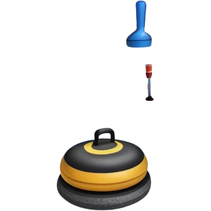 please, make An icon featuring the curling rink, with its distinctive circles and a vibrant crowd in the stands. Snowflakes fall outside the arena, and bright lights illuminate the ice. a close-up curling stone sliding across the ice, with a broom nearby. Transparent background. emoji