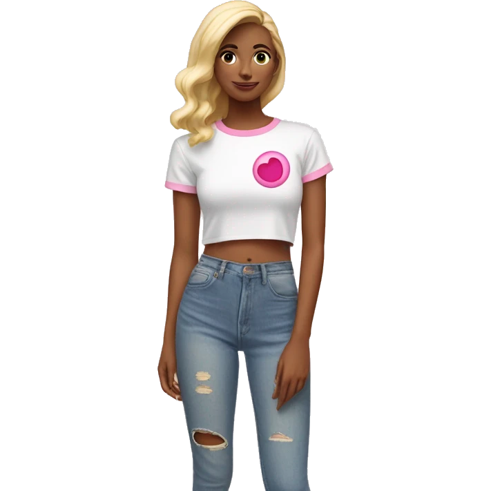 Camiseta blanca y un croptop sobre puesto rosado  emoji