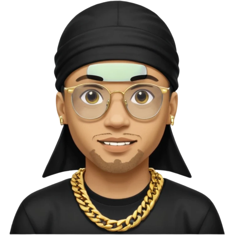 lightskin man with a black durag,a cuban link chain,glasses, and flexing grillz emoji