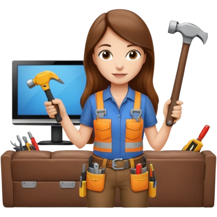 beautiful girl with long brown hair constructing new lounge room area with flat screen tv and couch emoji