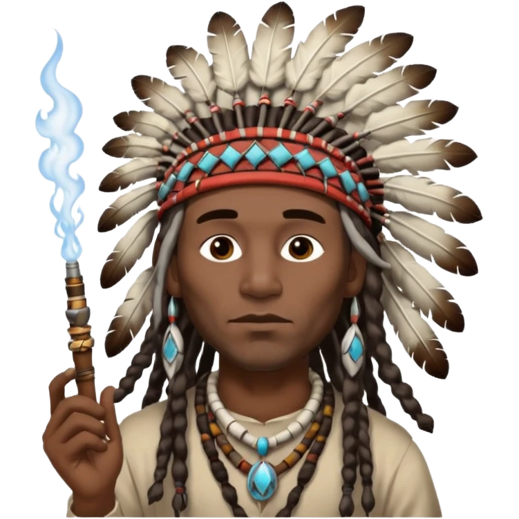 Black American man dark brown with dreads with a American Indian headdress with a peace pipe blowing smoke  emoji