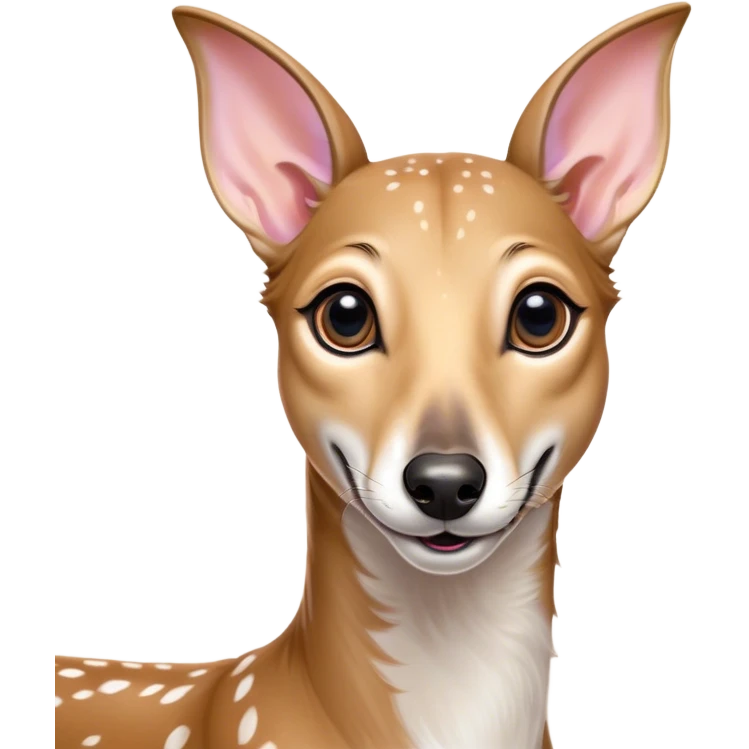 Cinematic Comical Fawn Greyhound Portrait Emoji, Head tilted dramatically with an exaggeratedly amused expression, featuring a striking fawn Fur with subtle elegance, wide, expressive eyes filled with playful disbelief, Simplified yet hilariously expressive features, highly detailed, glowing with a slightly sassy glow, high shine, dramatic yet playful, stylized with an air of cheeky charm, bright and endearing, soft glowing outline, capturing the essence of a spirited and over-the-top racer, so meme-worthy it feels like it could side-eye its way into internet fame instantly! emoji