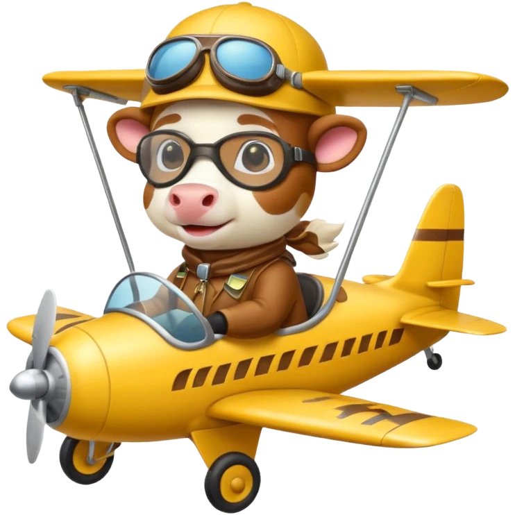  cow pilot riding yellow plane emoji