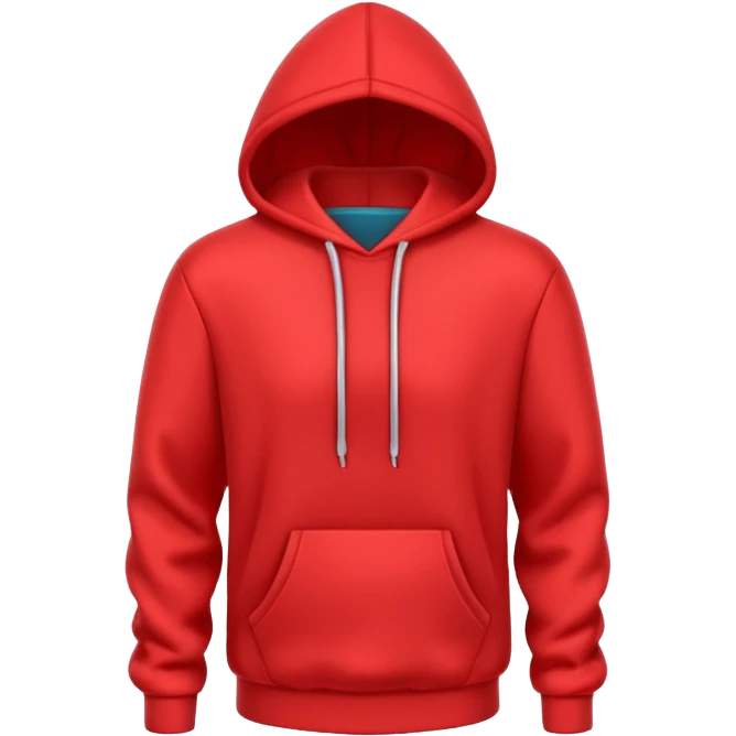 A 3D cartoon red hoodie with soft folds, drawstrings, and a casual fit, isolated plain background. plain , no texture. emoji