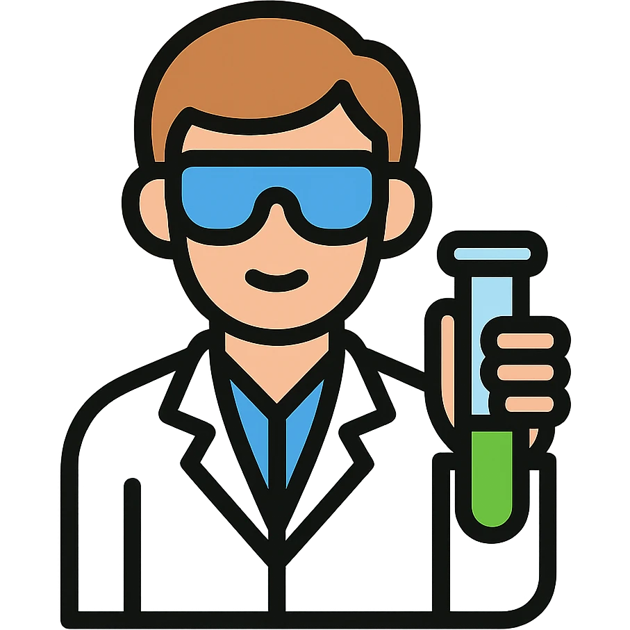 scientist icon with lab coat and test tube, clean and modern style emoji