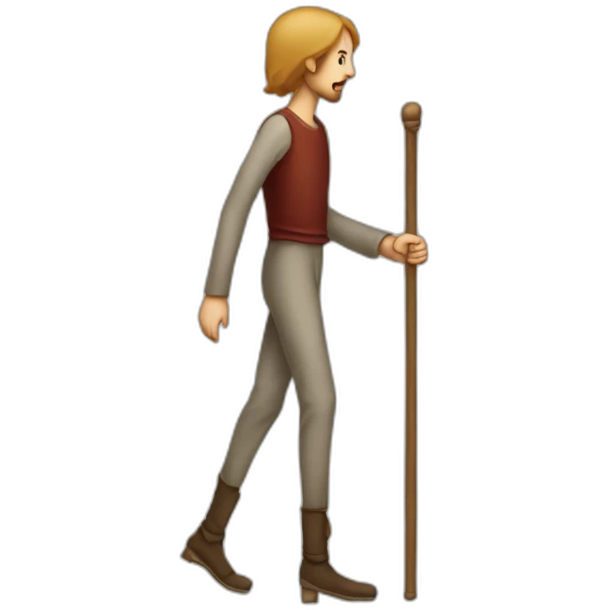 person with inhumanly long legs, wide pants, walking, medieval emoji