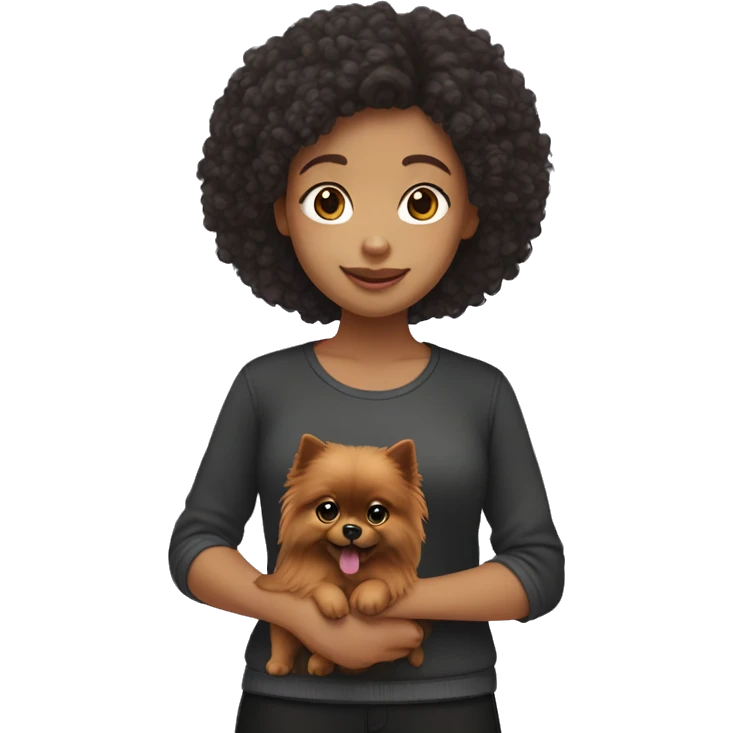 Red-Haired-light-skinned-girl-petting-black-pomeranian-dog emoji